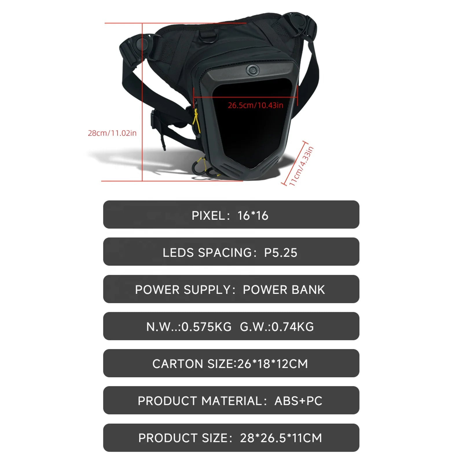 Riñonera Impermeable para Motocicleta con Pantalla LED Inteligente